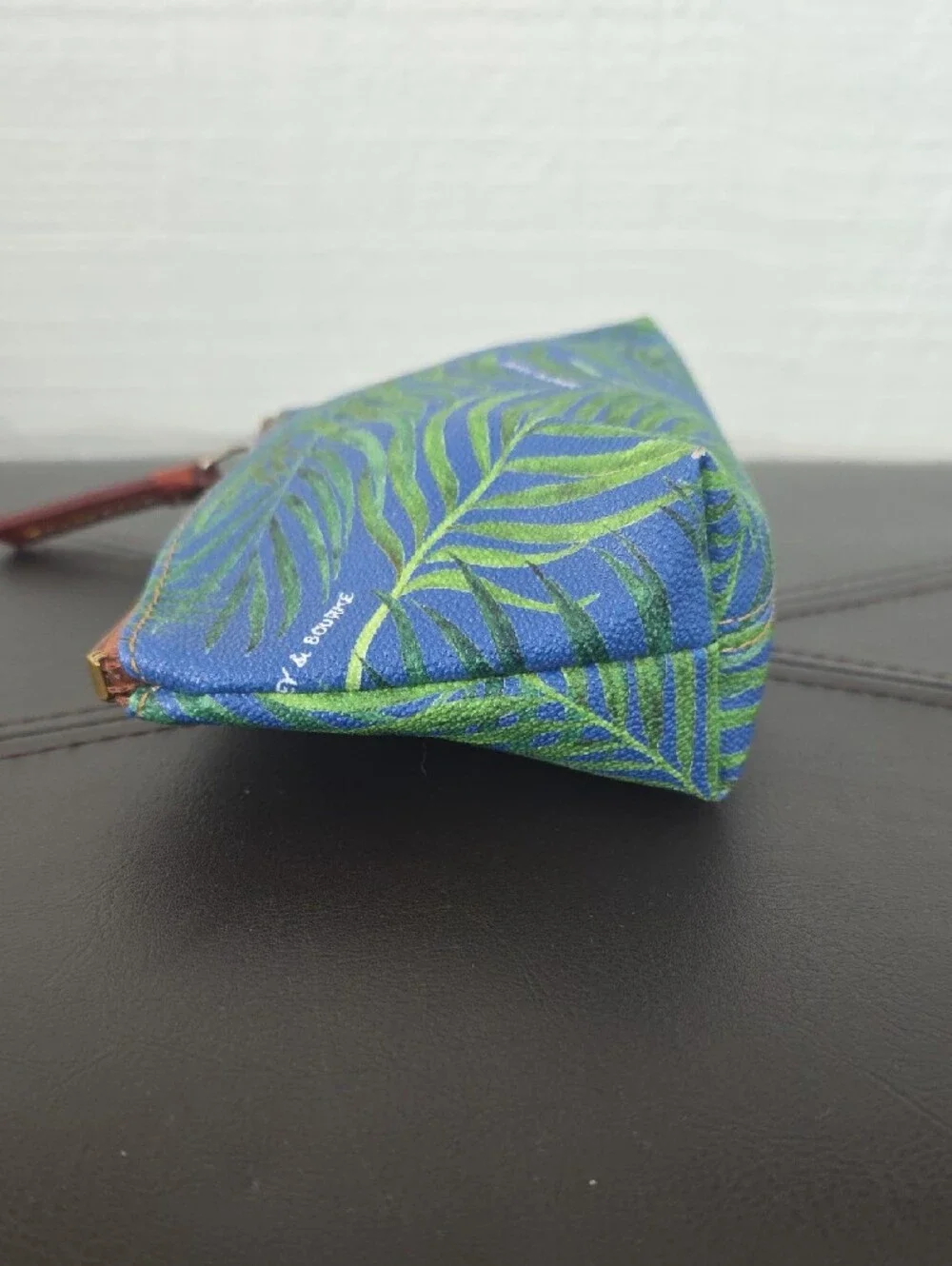 Dooney & Bourke Blue Canvas Leaf Zip Pouch with Green Print